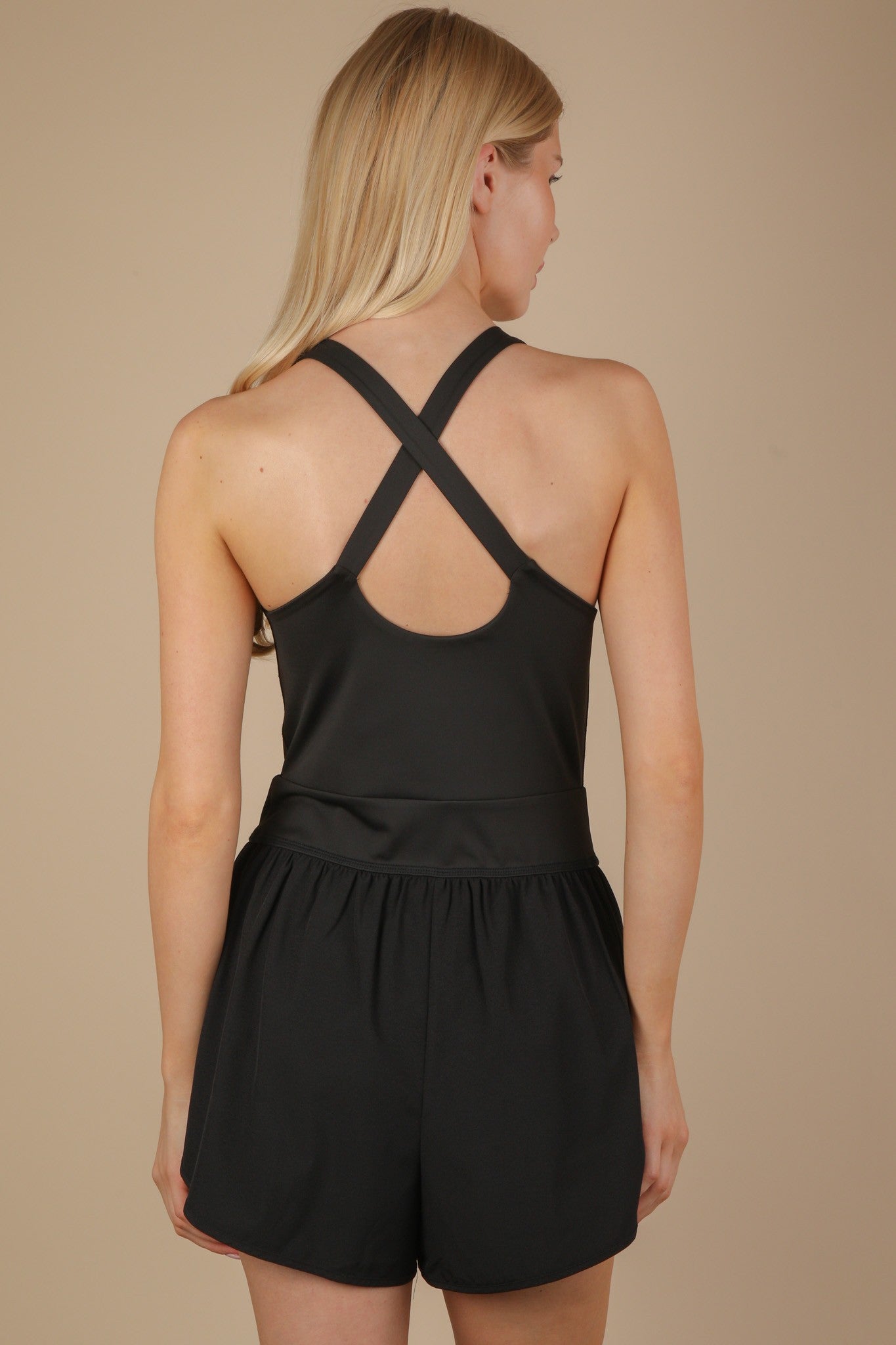 BLACK Front Cutout Romper Activewear W/ Pantie Lining