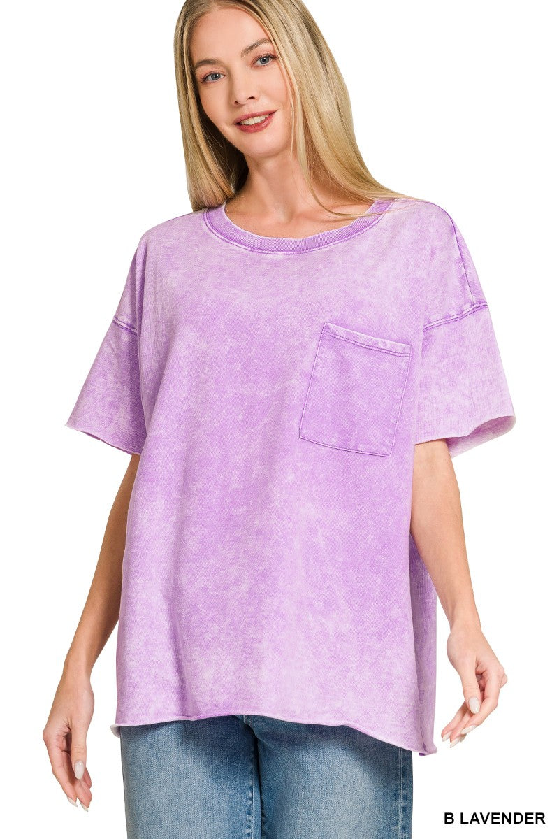 LAVNDER French Terry Washed Drop Shoulder Raw Edge Top