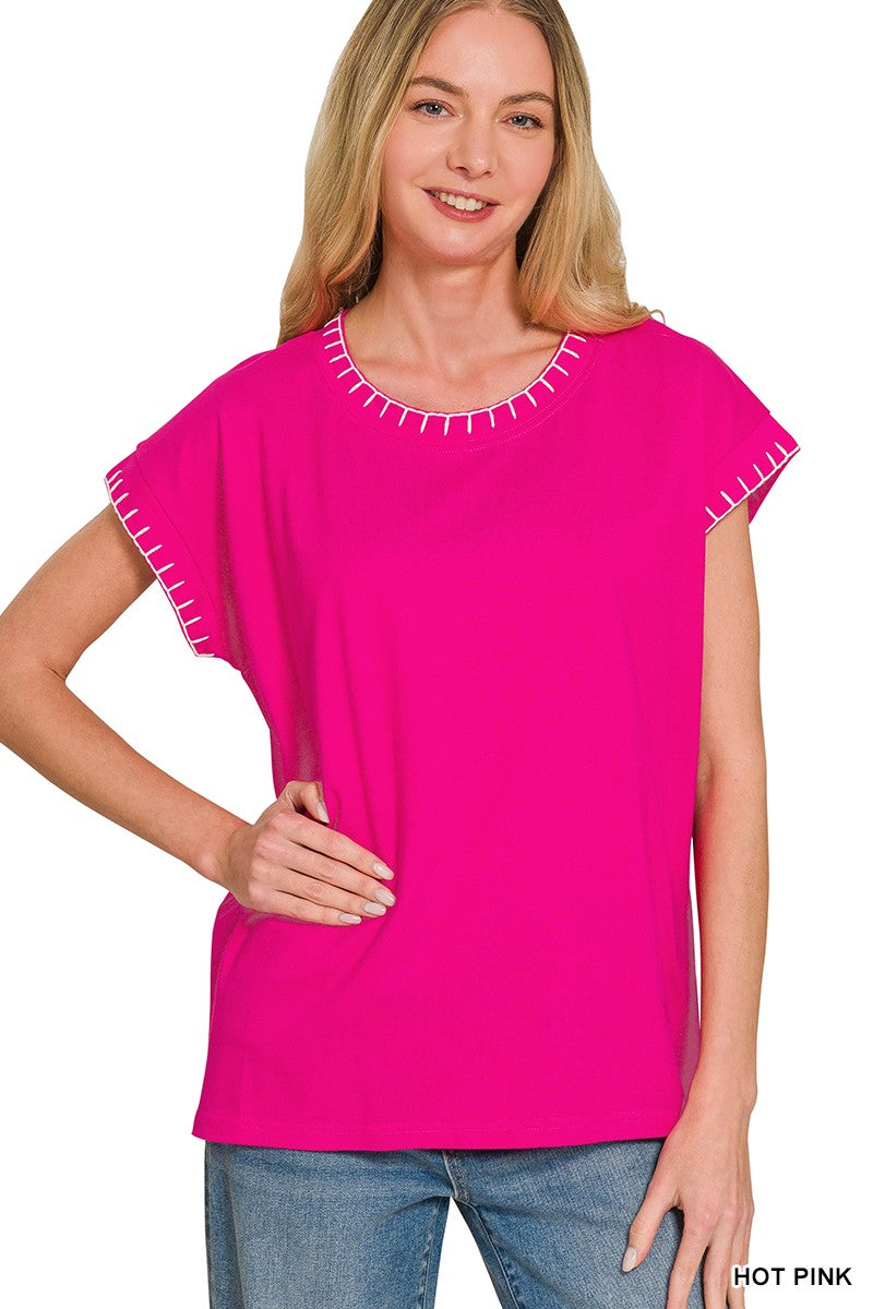 HOT PINK STICH Detailed Oversize Top