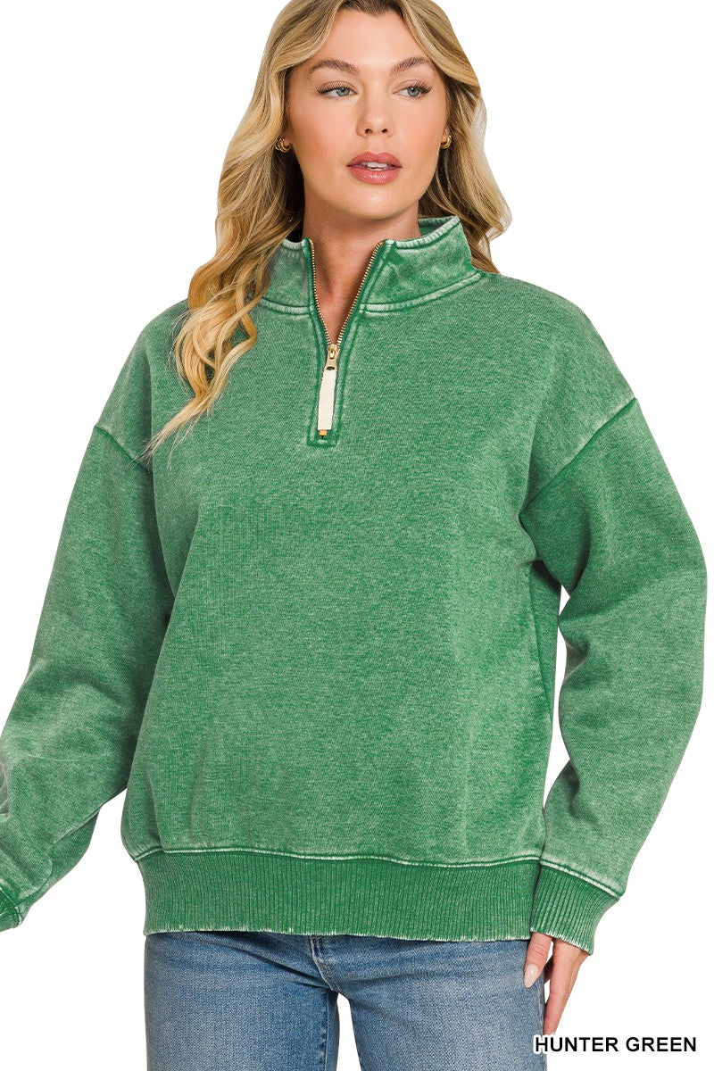 Acid Wash Fleece Half Zip Sweatshirts