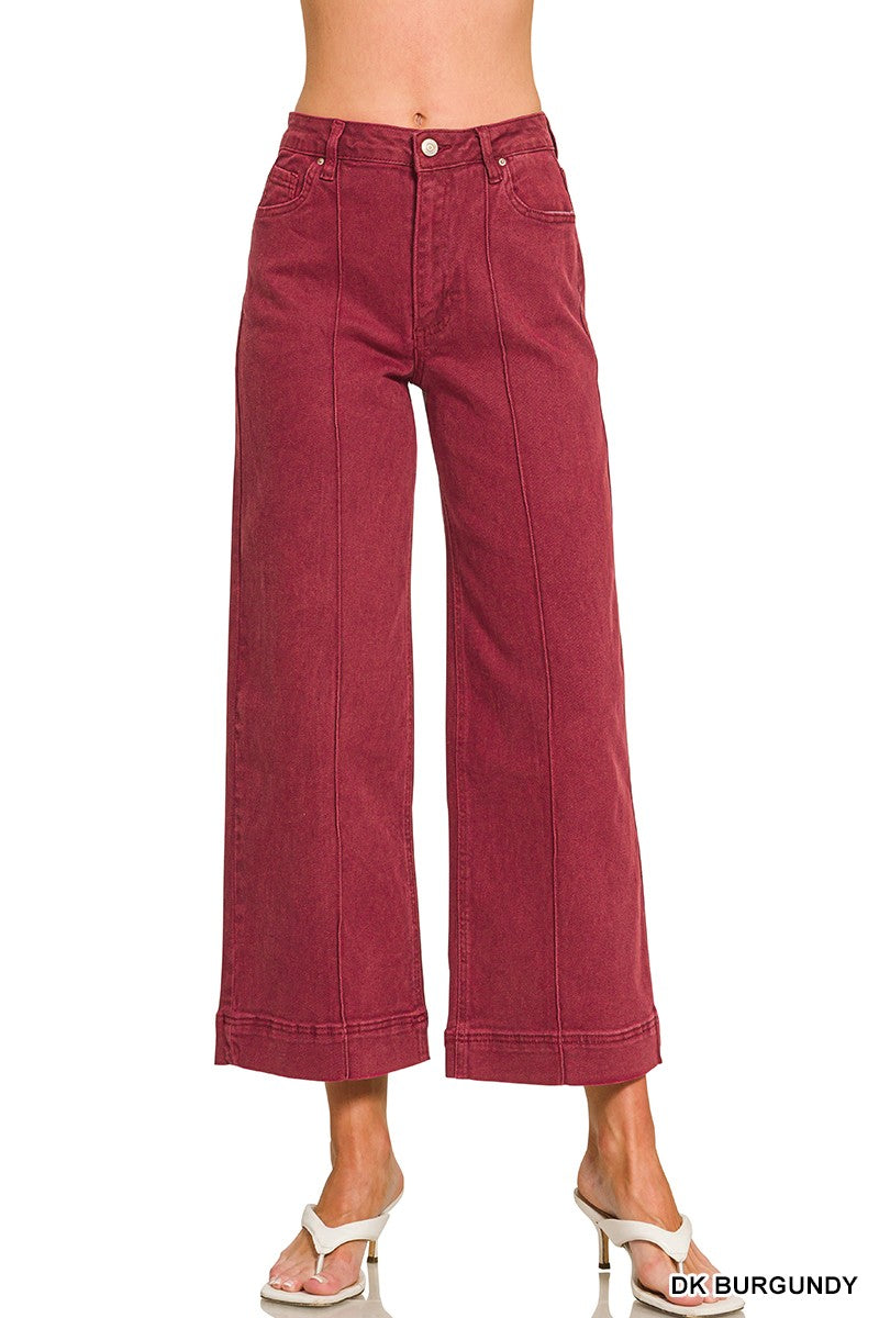 High Rise Wide Leg Pintuck Color Denim Pants