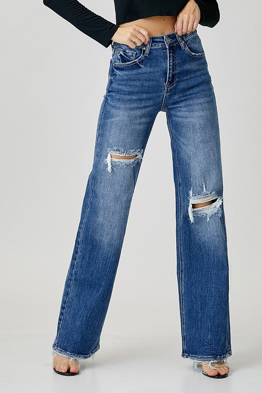 LANEY PLUS SIZE HIGH RISE RIPPED WIDE LEG JEANS PLUS SIZE
