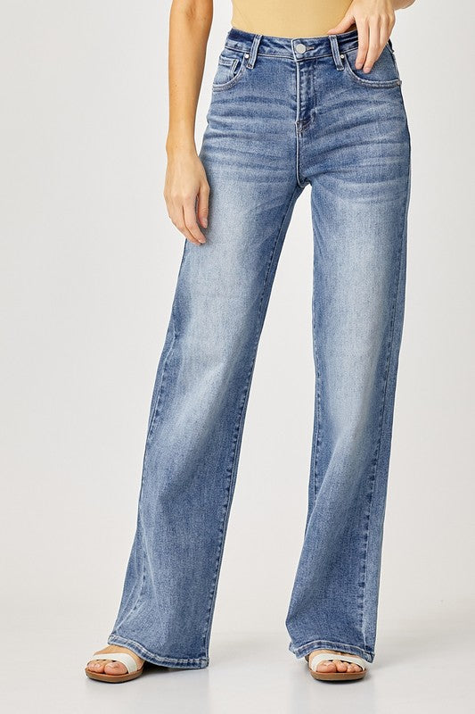RISEN SHERE MID RISE WIDE LEG JEANS PLUS SIZE