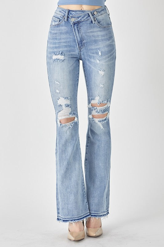 CROSSOVER RISEN HIGH RISE FLARE RELEASED HEM JEANS