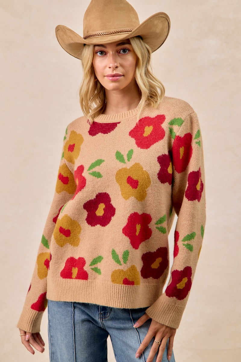 Floral Pattern Sweater Top