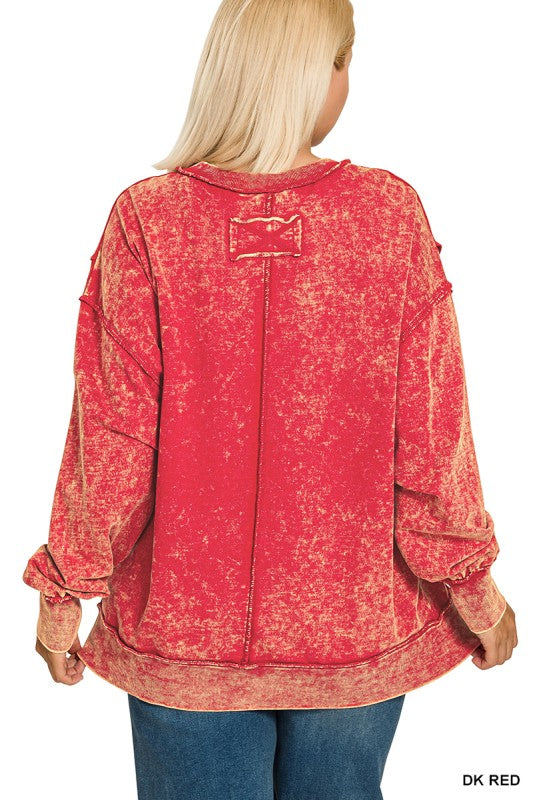 Plus Acid Wash F/terry Exposed-seam Sweatshirt