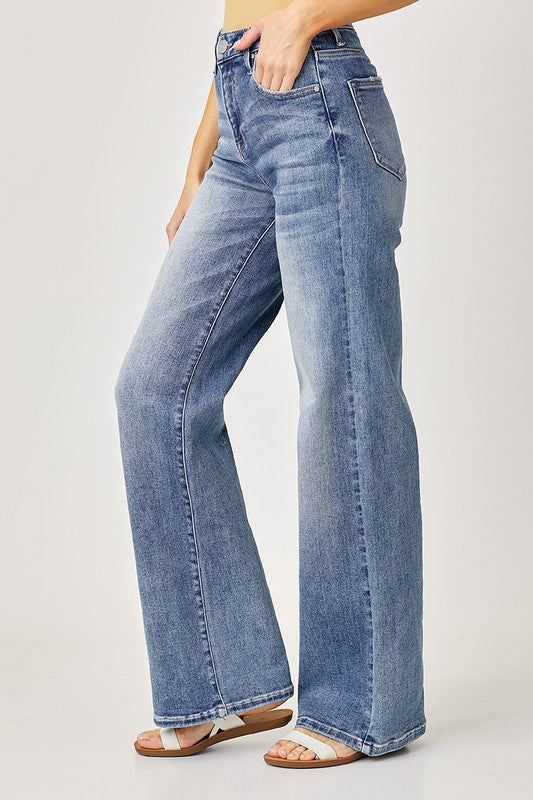 RISEN SHERE MID RISE WIDE LEG JEANS PLUS SIZE