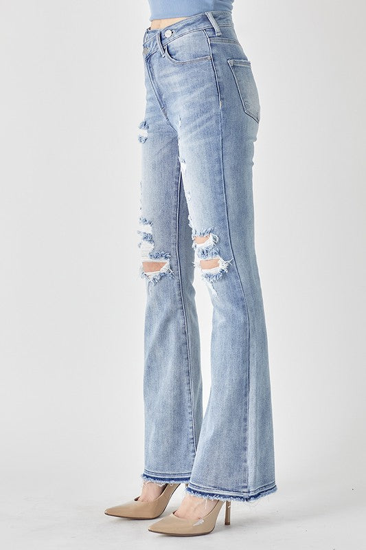 CROSSOVER RISEN HIGH RISE FLARE RELEASED HEM JEANS