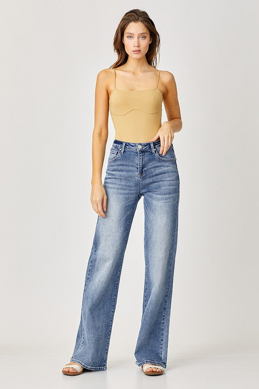 RISEN SHERE MID RISE WIDE LEG JEANS PLUS SIZE