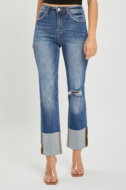 JESSICA HIGH RISE WIDE CUFF STRAIGHT LEG JEANS