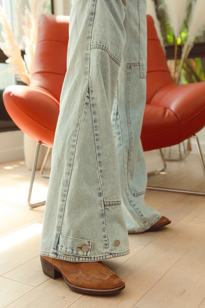 ROCKIN Mineral Washed Pocket Detail Denim Pants