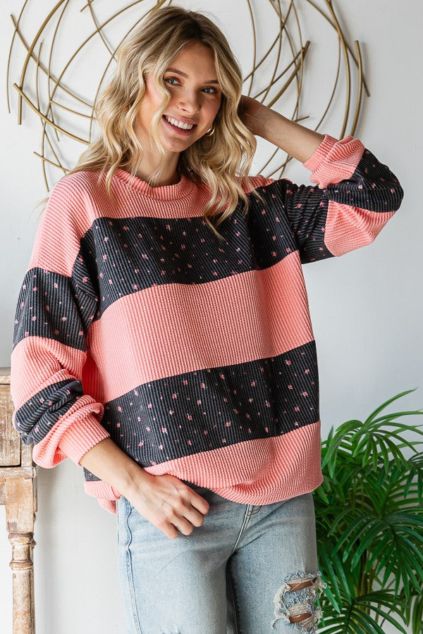 SPRING RIB FLORAL PULLOVER TOP