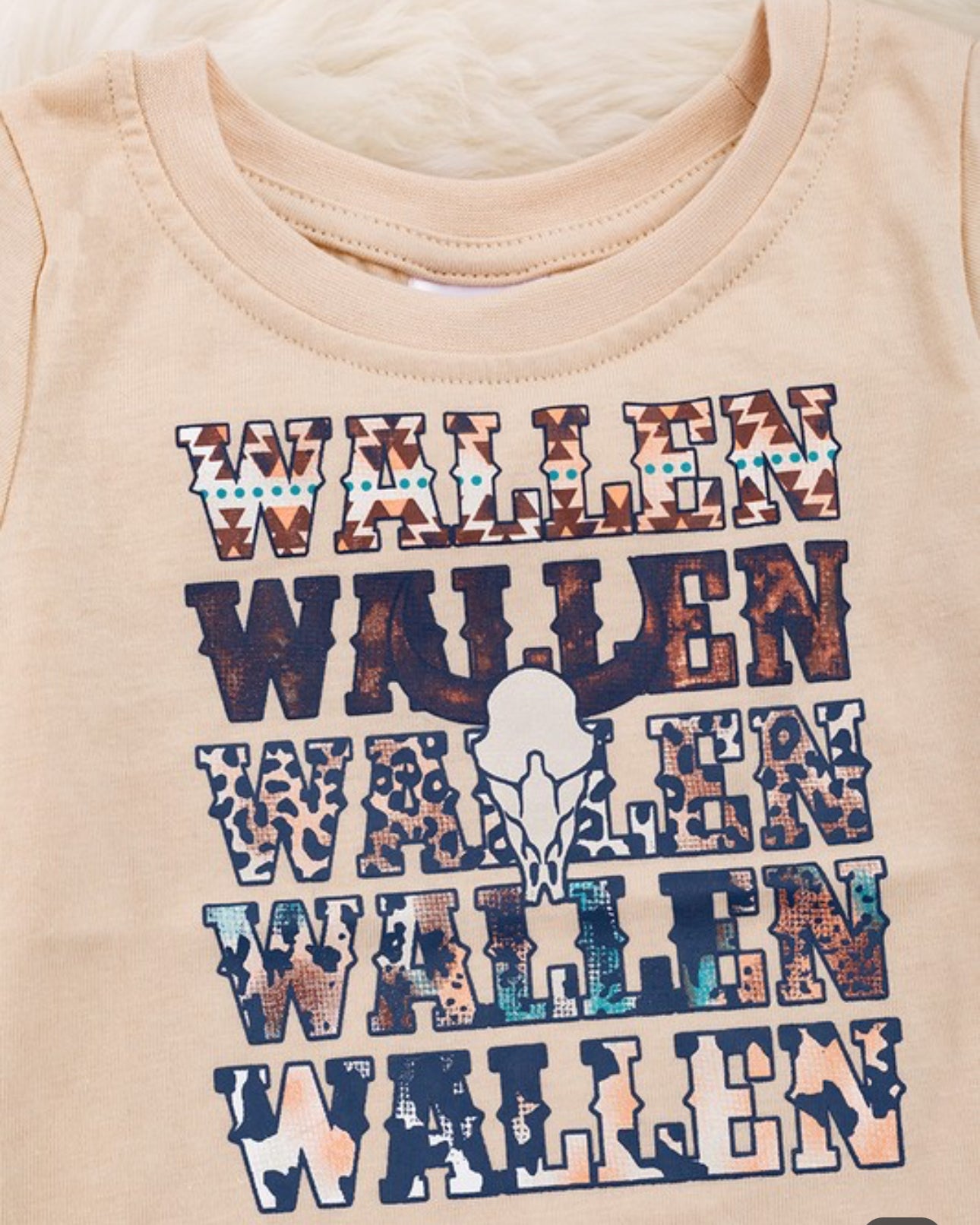 Wallen Cream Graphic Tee With Fringe