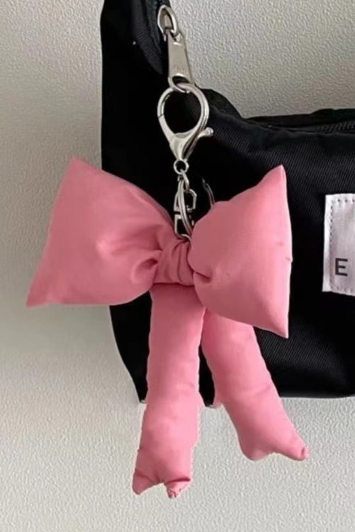 Pink Puff Bow Bag Charm Cute Keychain