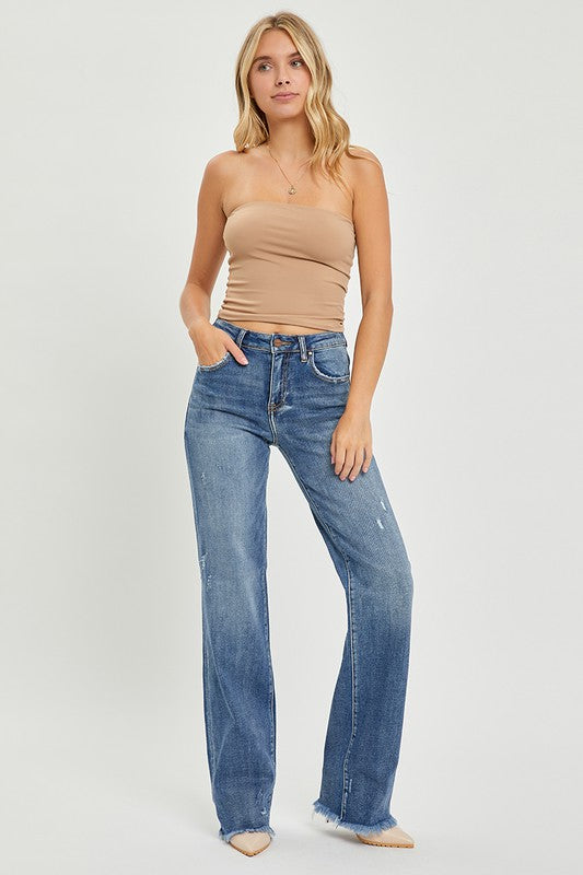 RISEN PUT SOME MILES ON HIGH RISE LONG STRAIGHT JEANS