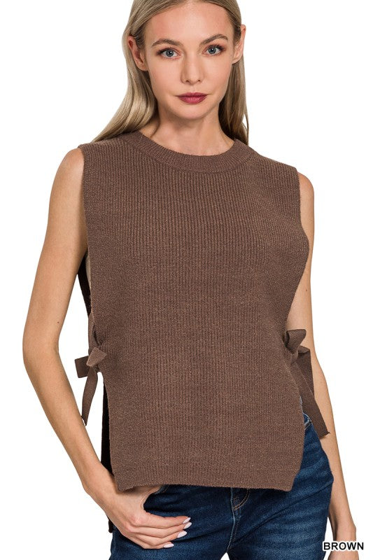 Brown Side Tie Sweater Vest