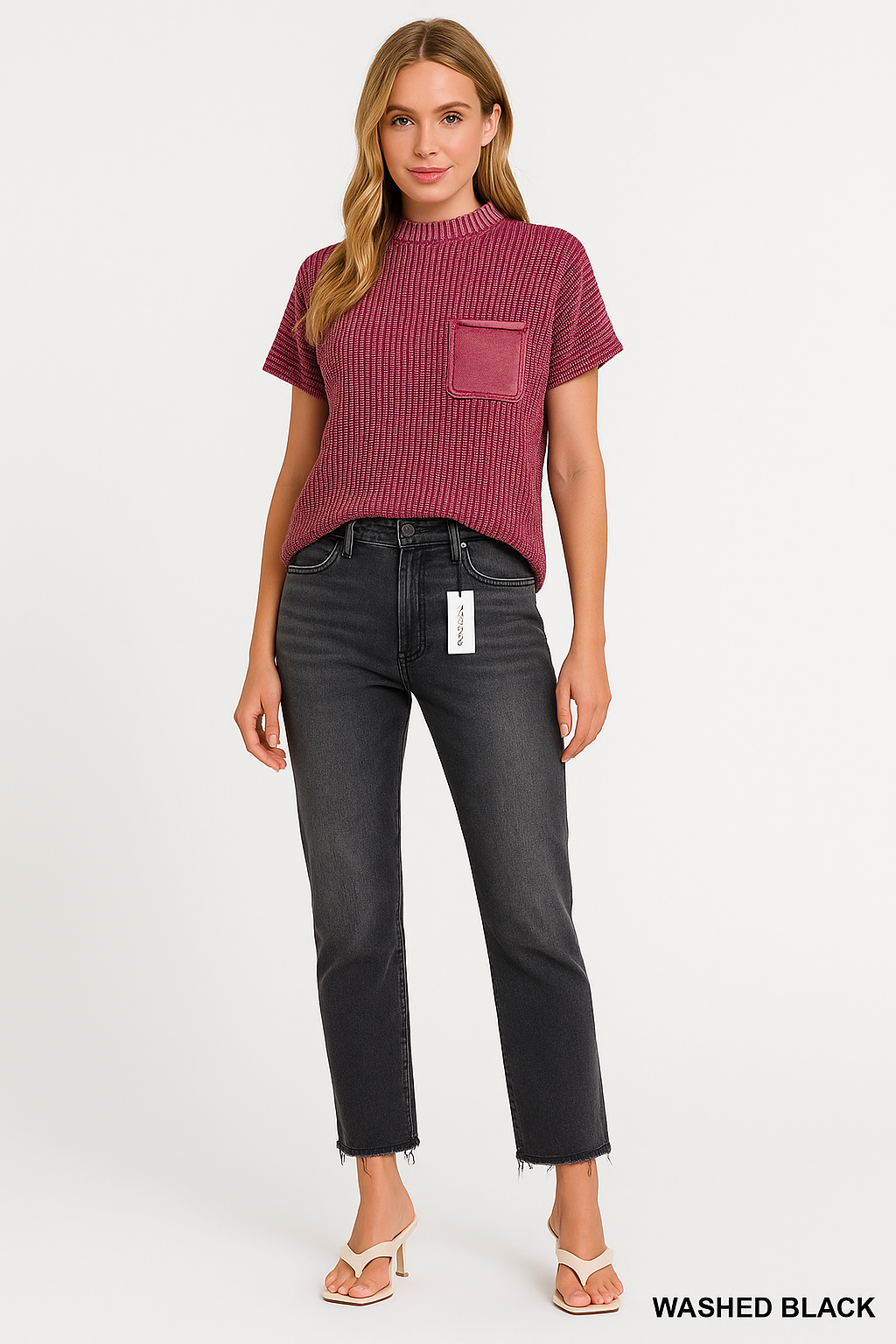 Black Washed Crop Denim Pants