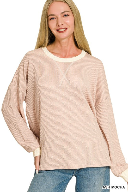 ASH MOCHA RIB ROUND NECK PULLOVER