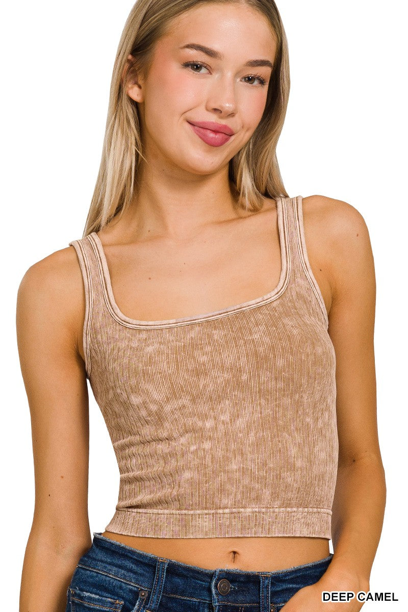 IT'S YOU 2WAY WASHED RIBBED CROPPED TANK TOP