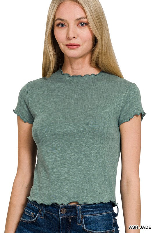 MODAL LETTUCE TRIM CROP TEE