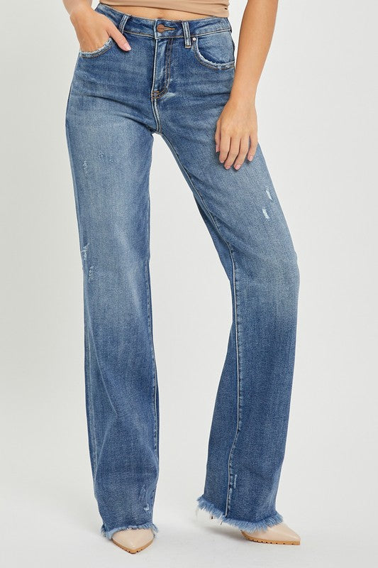 RISEN PUT SOME MILES ON HIGH RISE LONG STRAIGHT JEANS