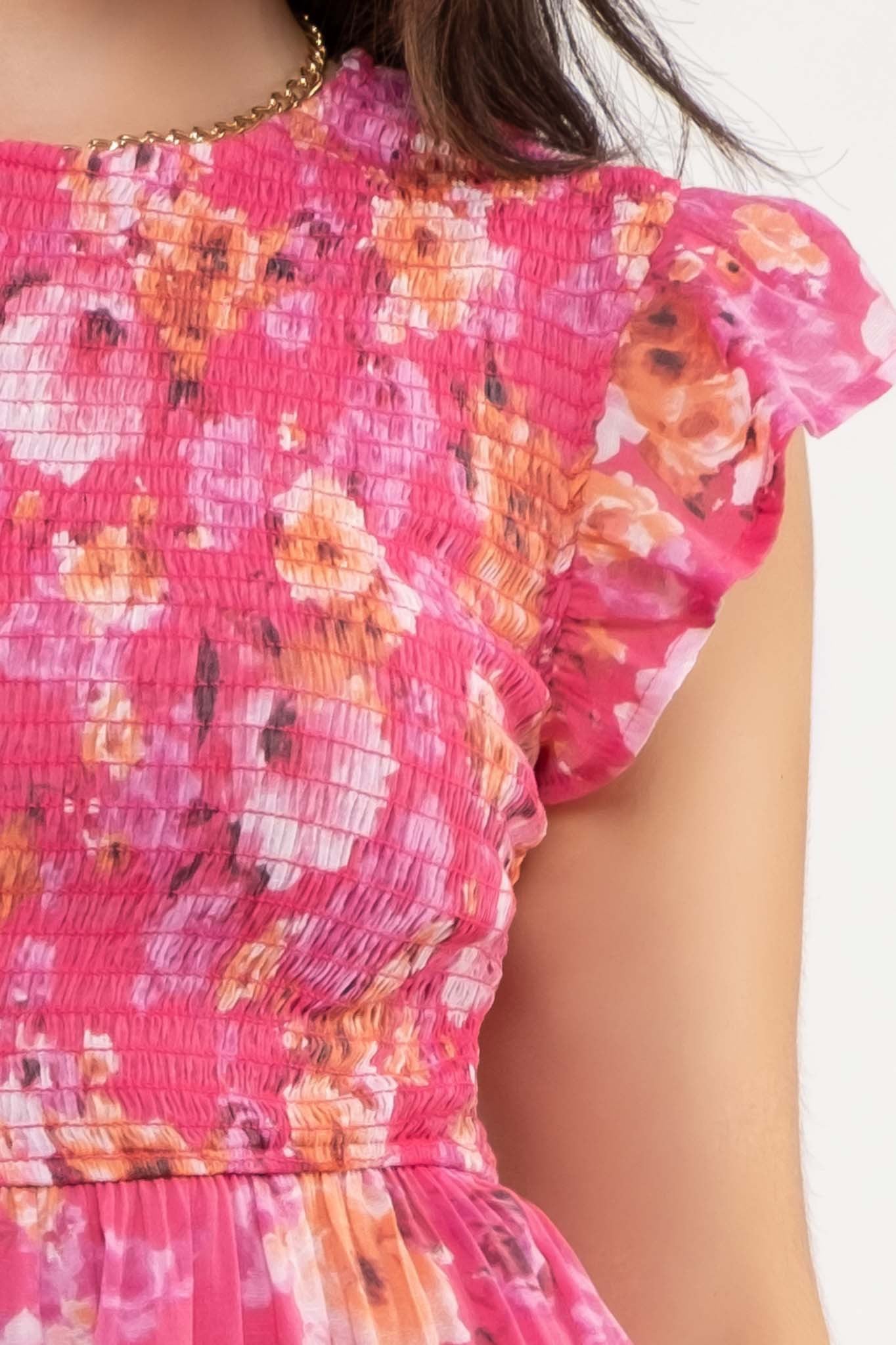 Fuchsia Floral Smocked Dress