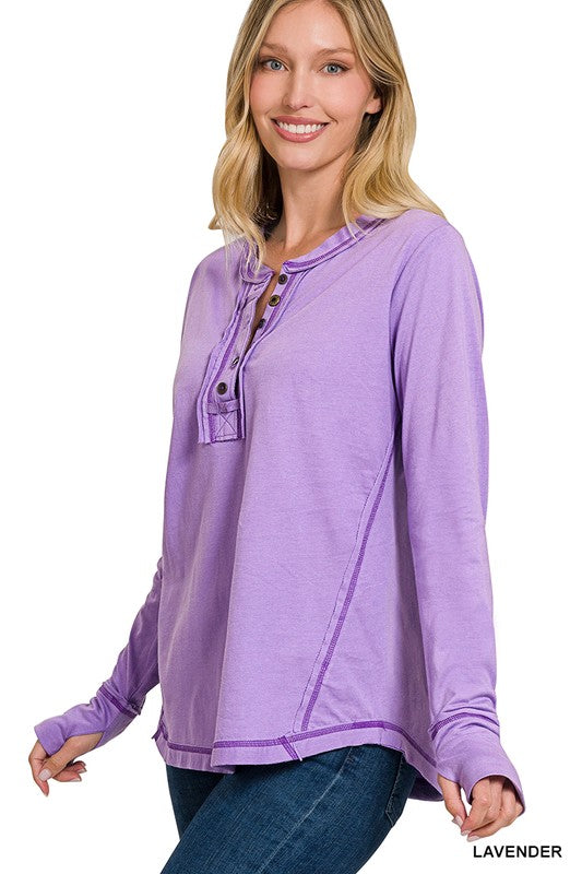 THUMB HOLE CUFFS BUTTON CLOSURE LONG SLEEVE TOP