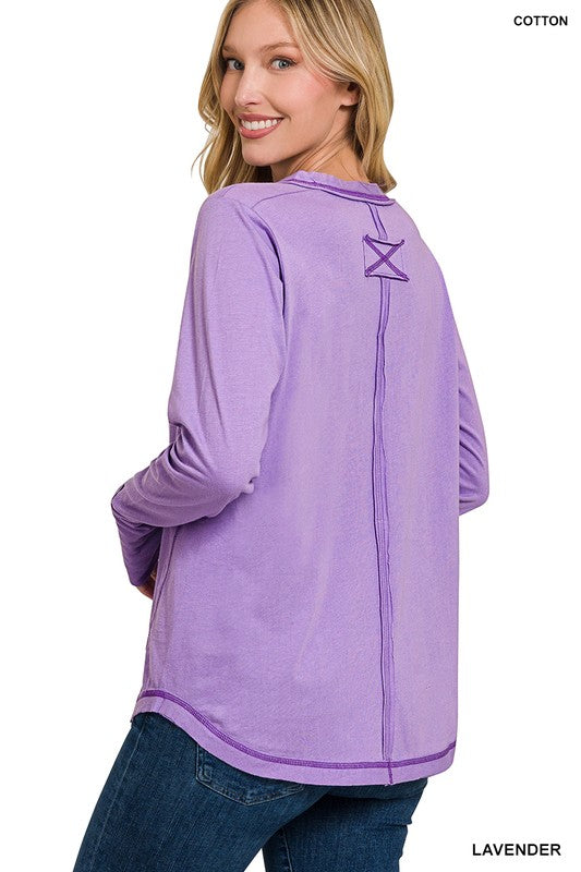 THUMB HOLE CUFFS BUTTON CLOSURE LONG SLEEVE TOP