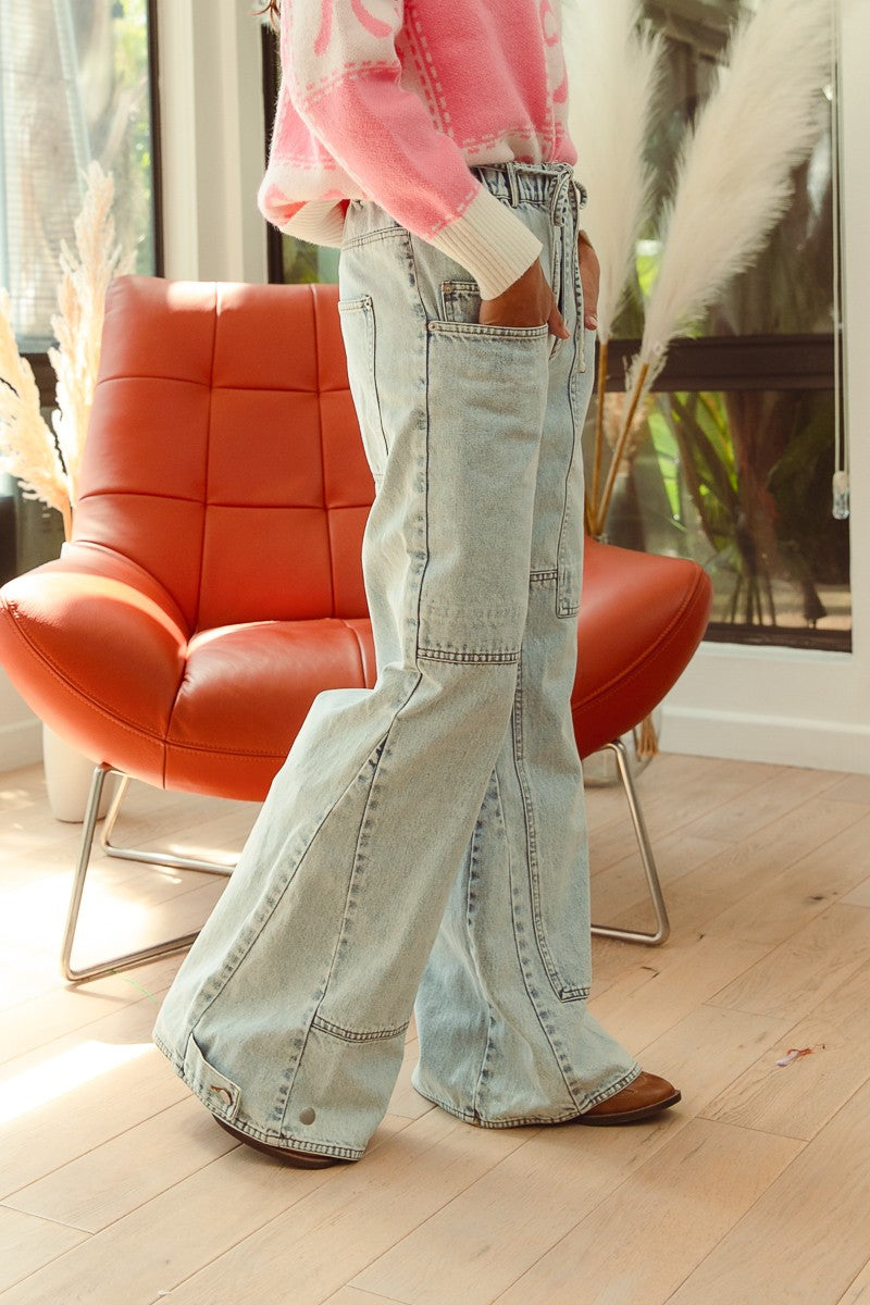 ROCKIN Mineral Washed Pocket Detail Denim Pants