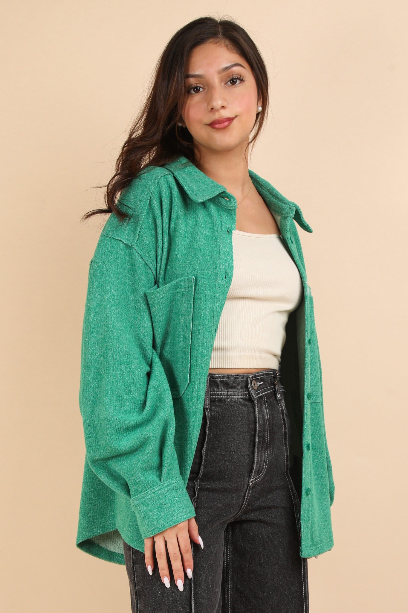 Oversized Cozy Button Down Shacket Jacket