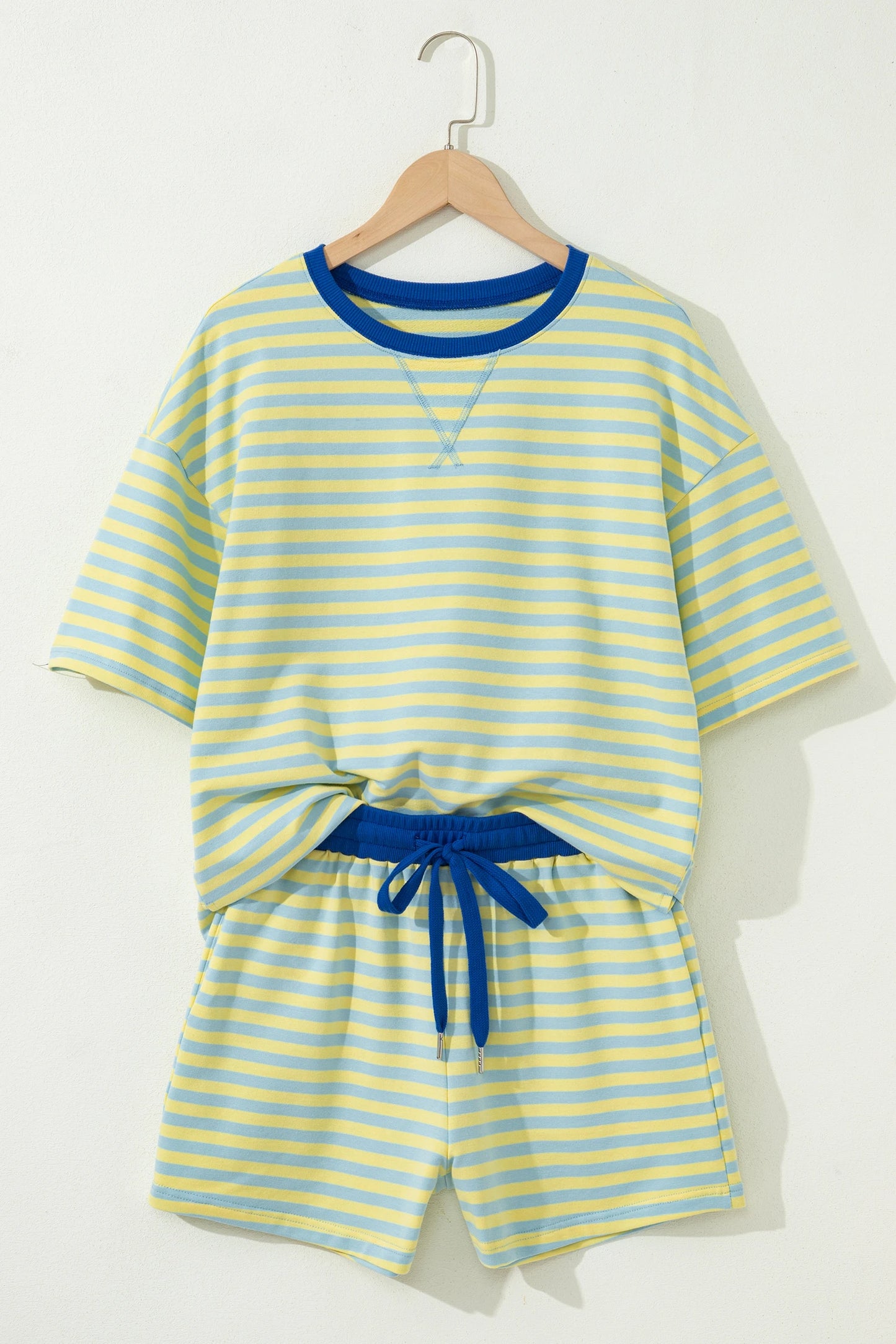 Stripe Drop Shoulder Boxy Casual Terry Short Set