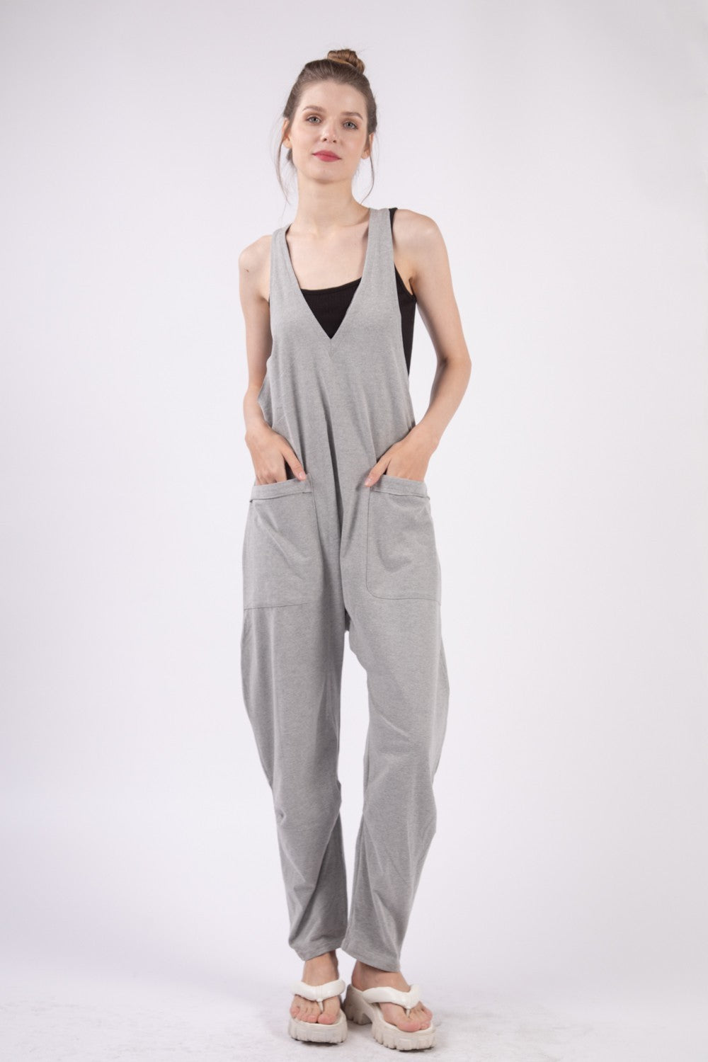 KICK BACK Casual Loose Fit Solid Knit Baggy Jumpsuit