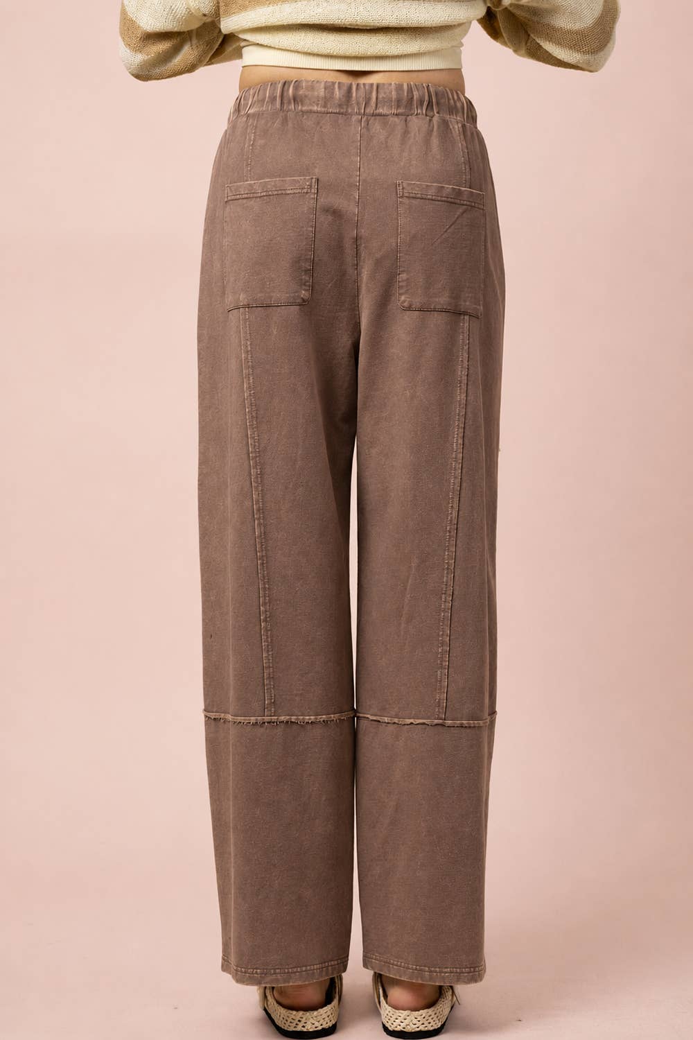Mineral Washed Wide Leg Casual Comfy Pants: MOCHA / S-M-L/2-2-2
