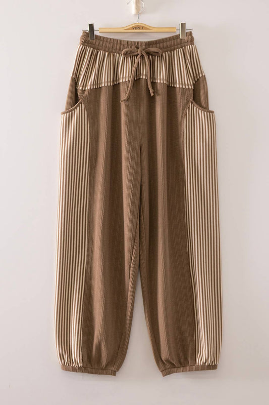 Striped Panel Drawstring jogger pants: MOCHA
