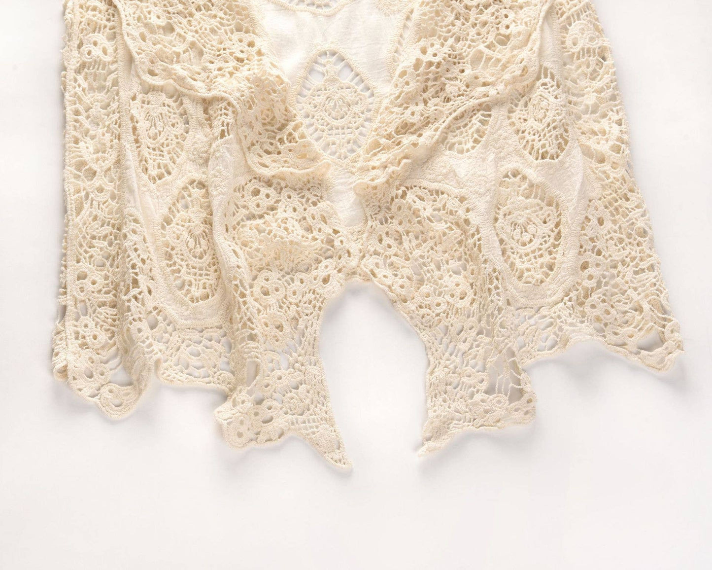 Sleeveless Hollow Jacquard Lace Cardigan: Khaki