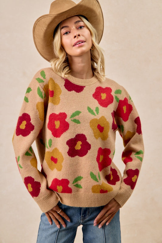 Floral Pattern Sweater Top