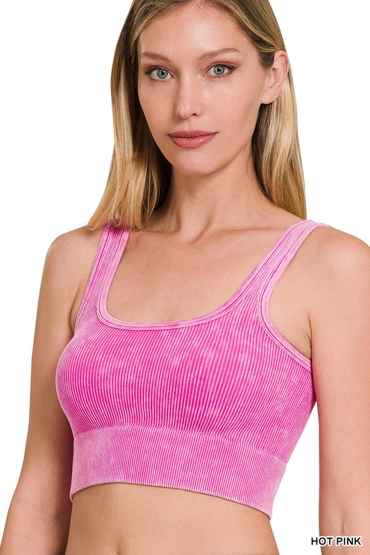 WASHED RIBBED SQUARE NECK CROPPED TANK TOP no Pads