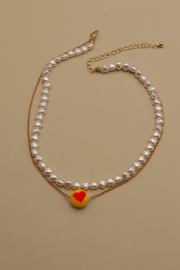 Heart Charm Pearl Layer Necklace