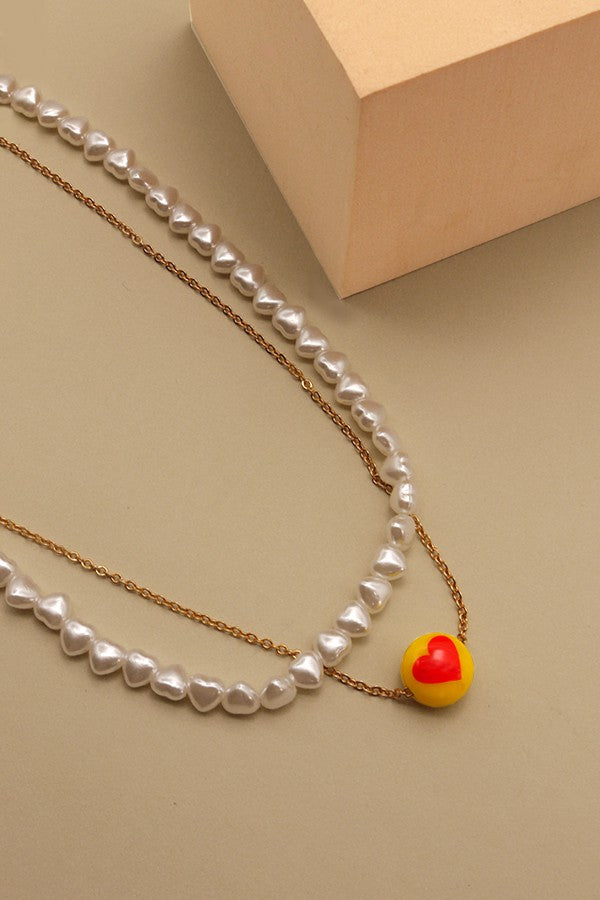 Heart Charm Pearl Layer Necklace