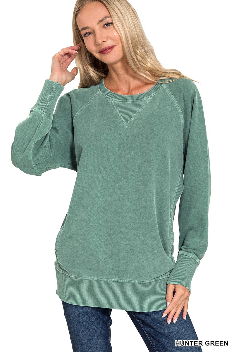 Pigment Dyed French Terry Pullover With Pockets HUNTER GREEN
