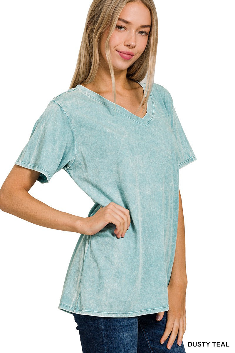 V-Neck Washed short Sleeved Top