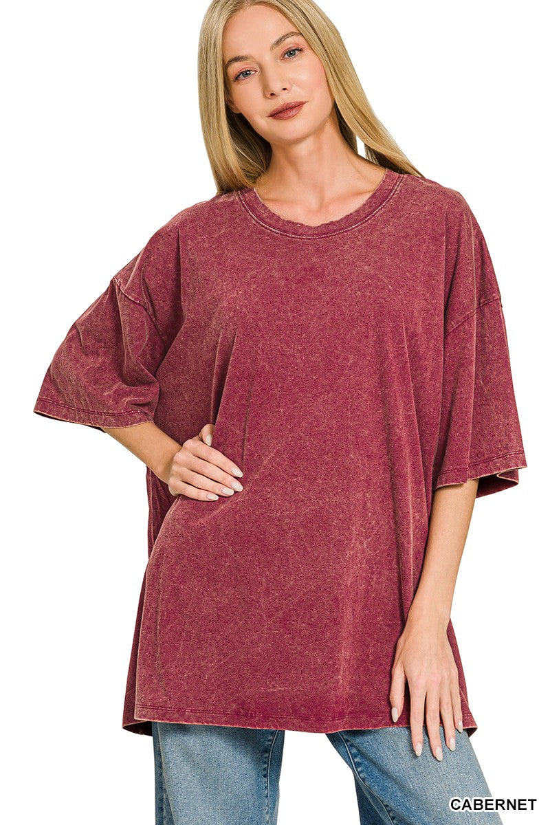 Acid Wash Cotton Drop Shoulder Boyfriend Box Tee