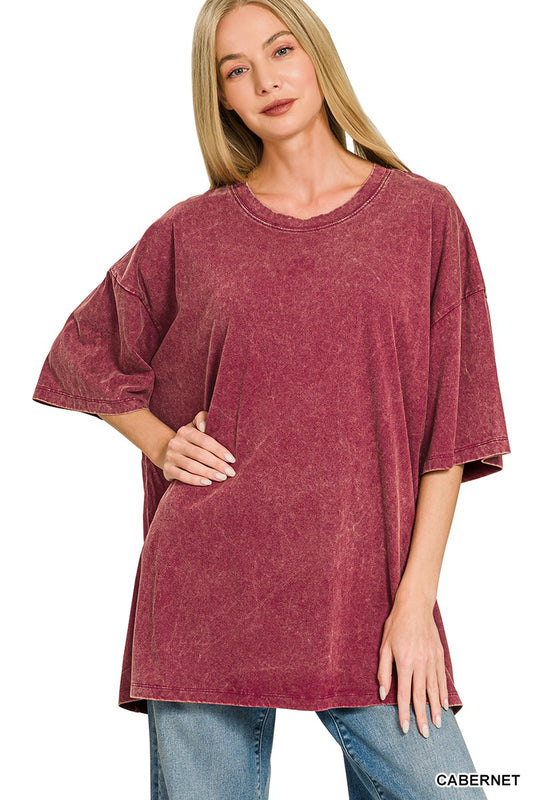 Acid Wash Cotton Drop Shoulder Boyfriend Box Tee