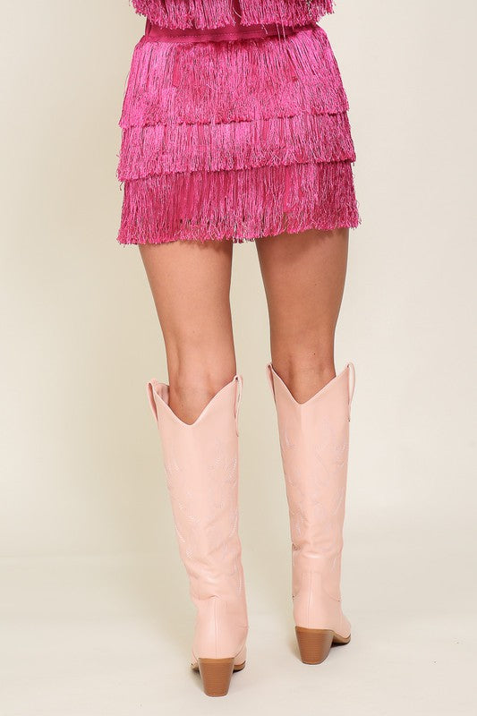 Pink Fringe Knee Length Skirt Small