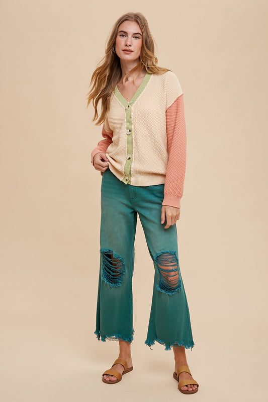 Distressed Light Weight Denim Wide Straight Jean