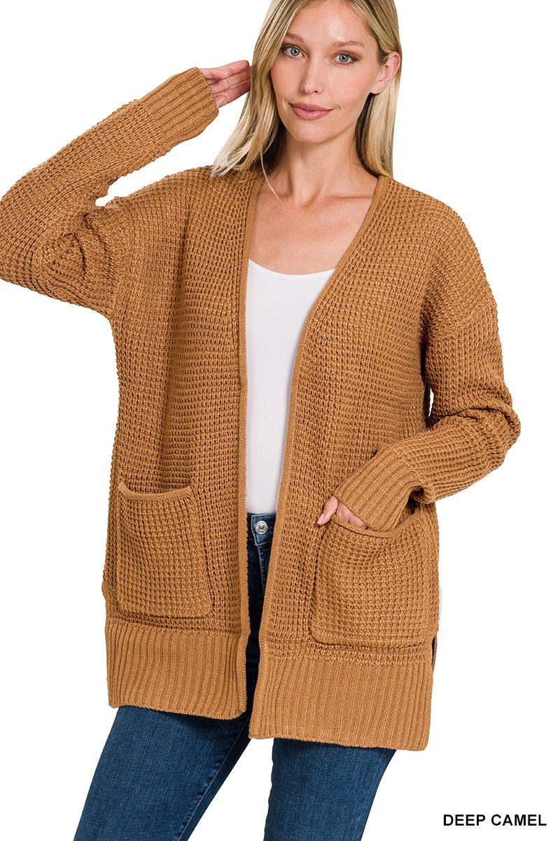 Low Gauge Waffle Open Cardigan Sweater