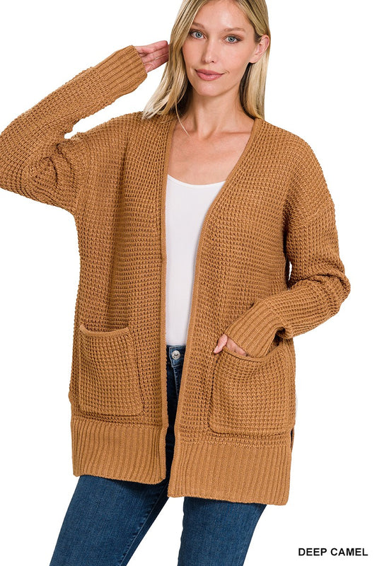 Low Gauge Waffle Open Cardigan Sweater