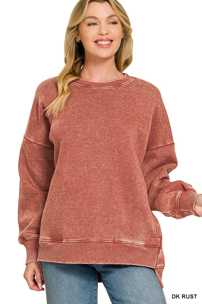 Acid Wash Fleece Hi-low Hem Pullover