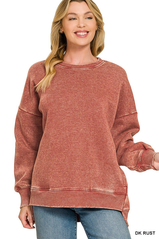 Acid Wash Fleece Hi-low Hem Pullover