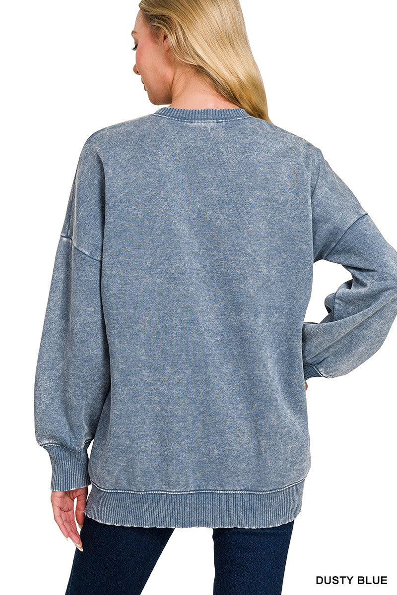 Acid Wash Fleece Hi-low Hem Pullover